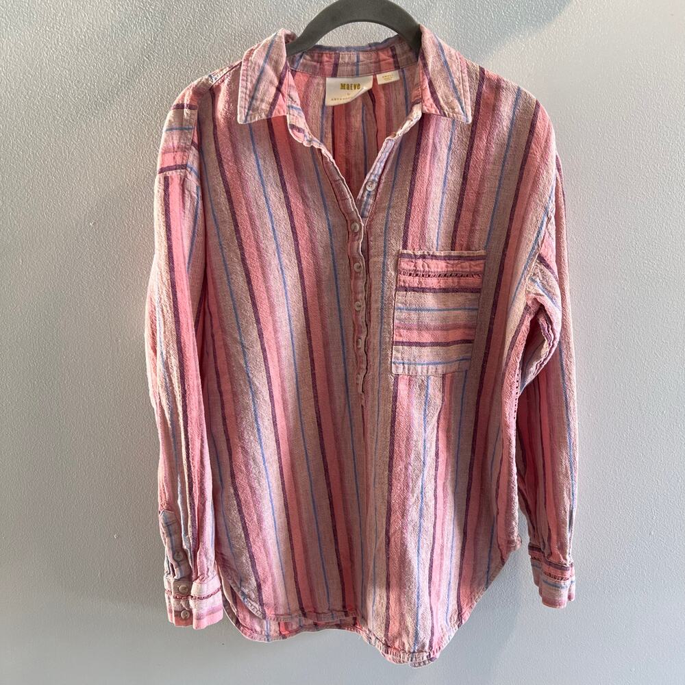 Maeve by Anthropologie Multicolored Striped Lida Linen Cotton Blend Shirt Size S